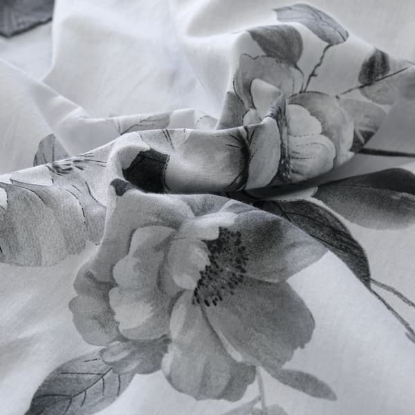 Satin Sengetøj 160x200cm Blomster Grafit Sort Hvid