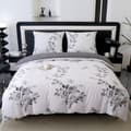 Miniatyrbillede 2 af 8: Satin Sengetøj 160x200cm Blomster Grafit Sort Hvid