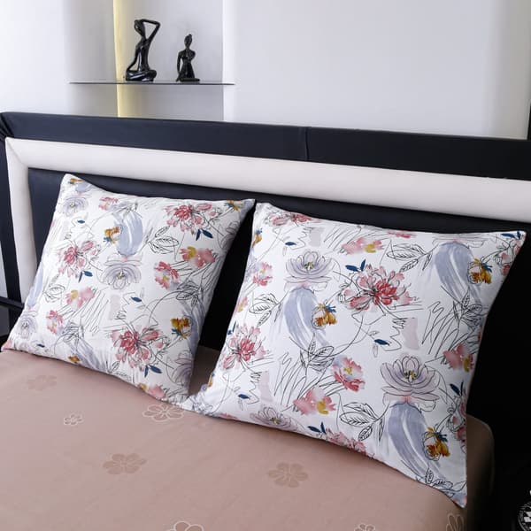 Satin Sengetøj 220x200cm Engblomster Pink