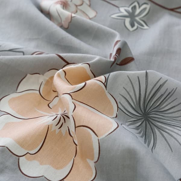 Satinsängkläder 220x200cm Blommor Grå Delikat Äng