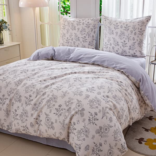Satinsängkläder 160x200cm Blommor Askbeige Kräm