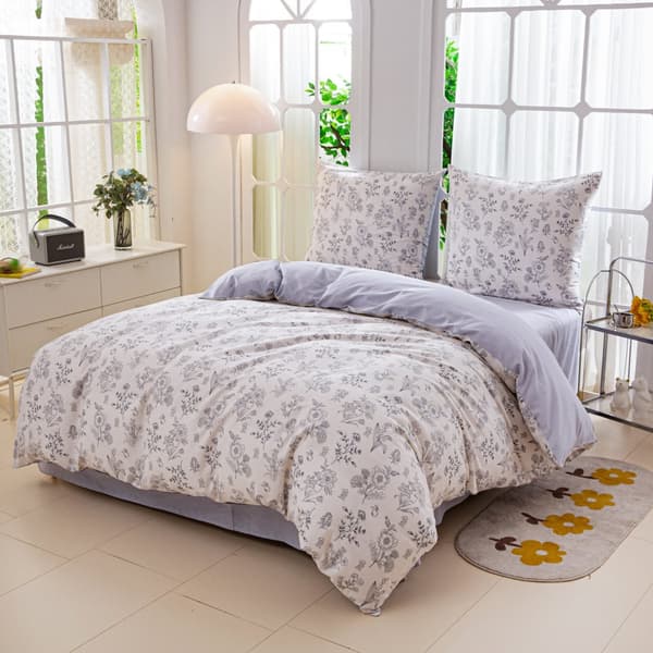 Satinsängkläder 160x200cm Blommor Askbeige Kräm