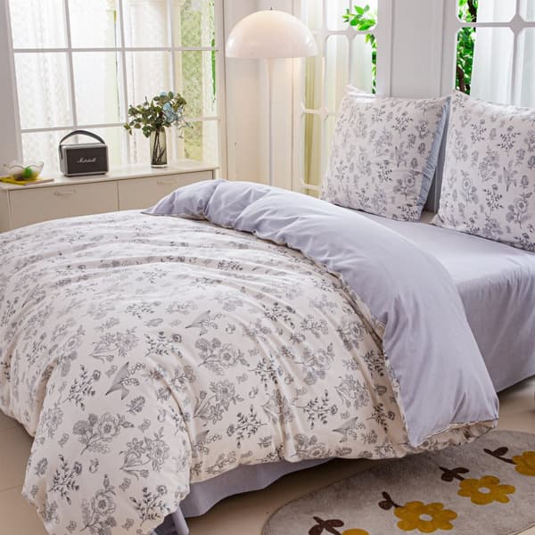 Satinsängkläder 160x200cm Blommor Askbeige Kräm