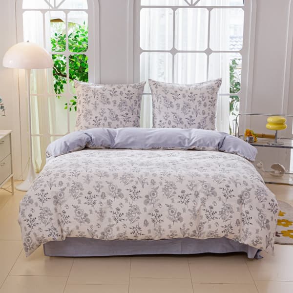 Satinsängkläder 160x200cm Blommor Askbeige Kräm