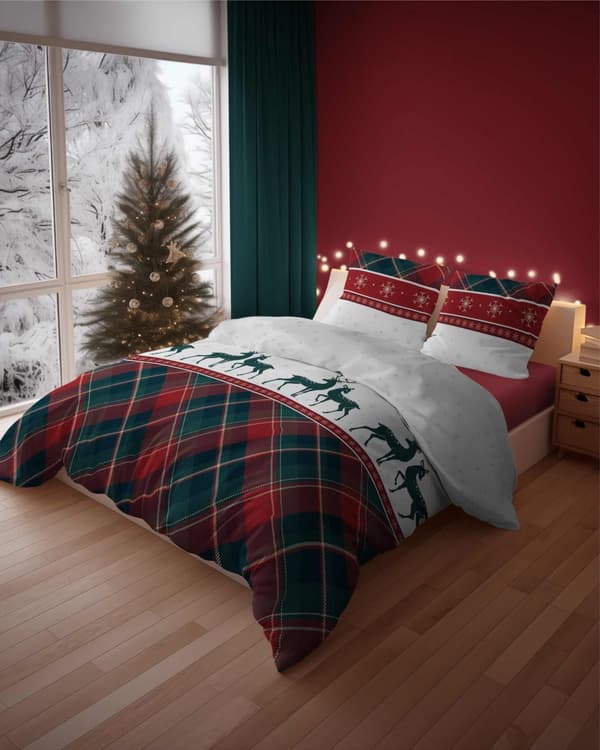 Flannel sengetøj 220x200 JULENEDYR