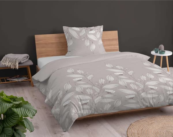 Flanelli-vuodevaate 140x200 Kukat Vaalea Beige