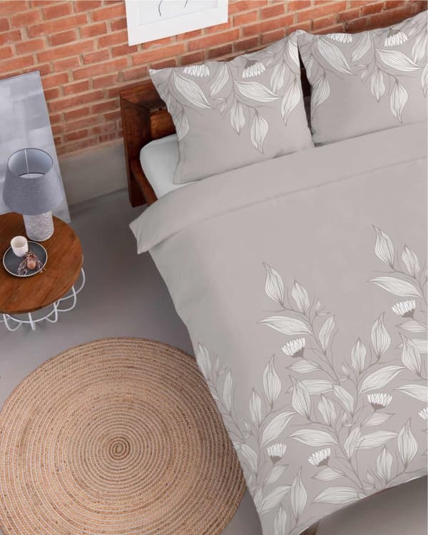 Flannel Sengetøj 220x200 Blomster Lys Beige
