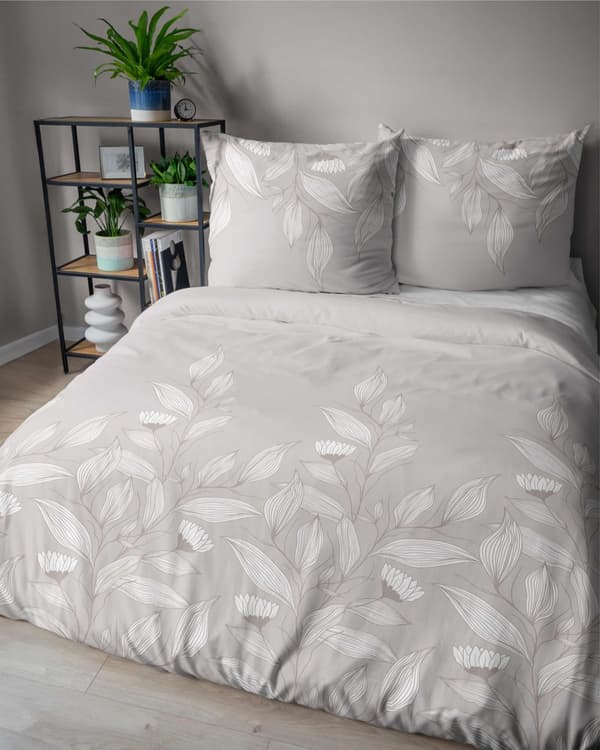 Flannel Sengetøj 220x200 Blomster Lys Beige