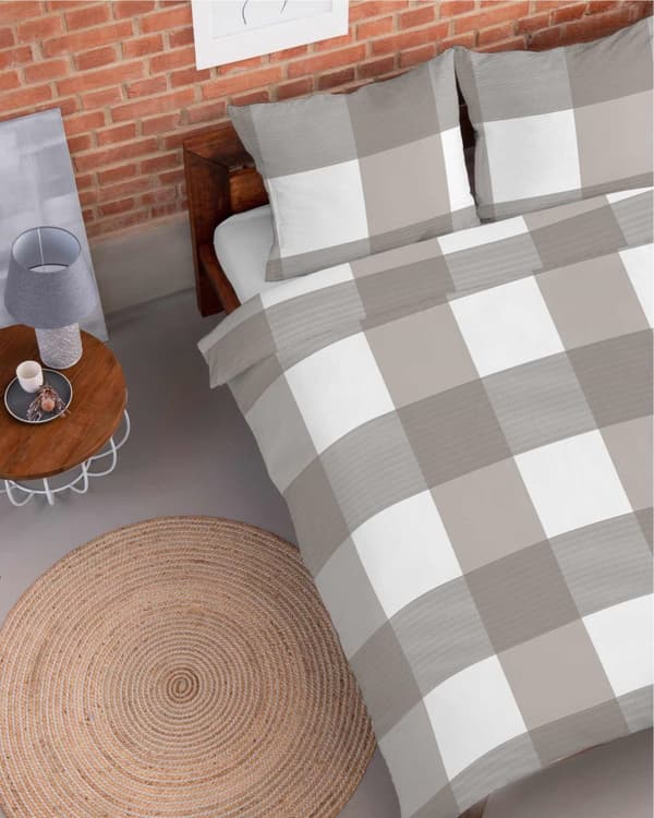 Flanellivuodevaatteet 220x200 ruutukuvioinen beige
