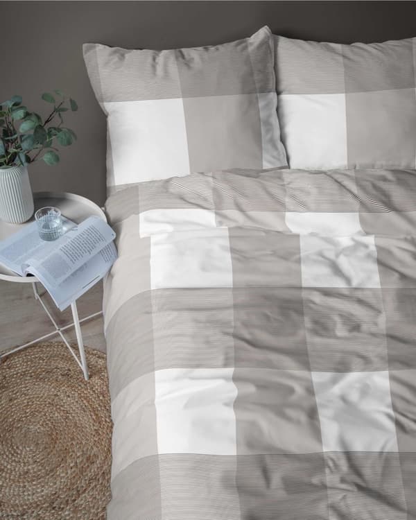 Flanellivuodevaatteet 220x200 ruutukuvioinen beige