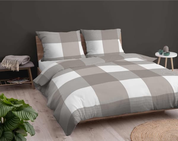 Flanellivuodevaatteet 220x200 ruutukuvioinen beige