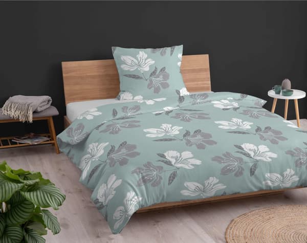 Flannel Sengetøj 140x200 Blomster Mint Lys