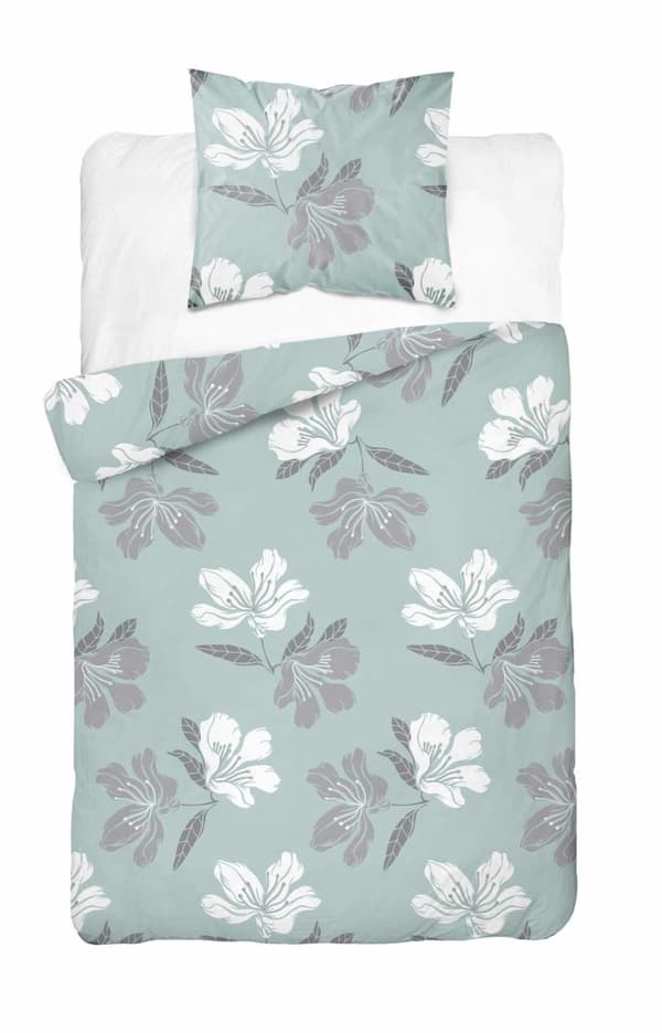 Flannel Sengetøj 140x200 Blomster Mint Lys