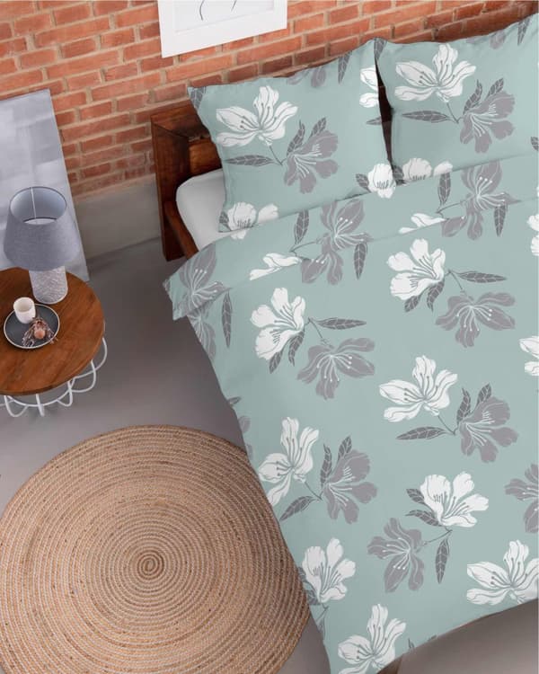 Flannel Sengetøj 220x200 Blomster Mint Lys