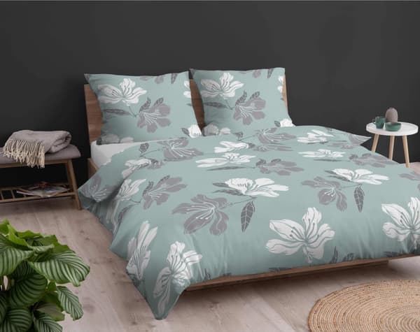 Flannel Sengetøj 220x200 Blomster Mint Lys
