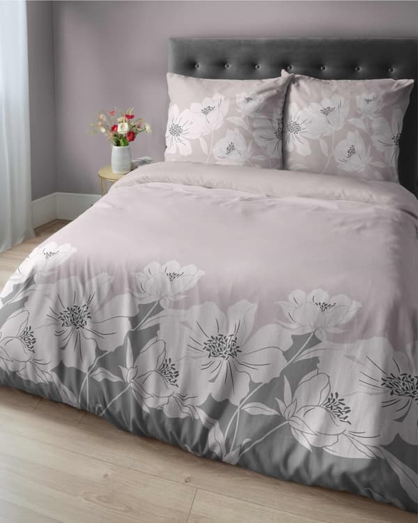 Flannel Sengetøj 160x200 Blomster Puddergrå