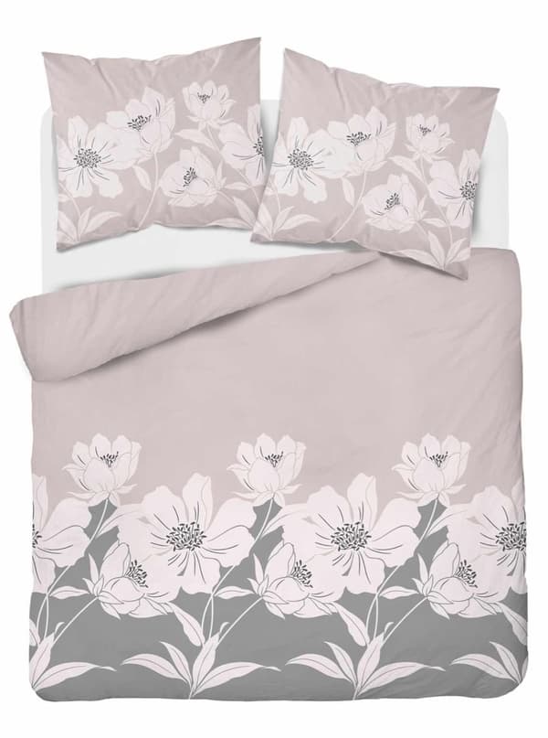 Flannel Sengetøj 160x200 Blomster Puddergrå
