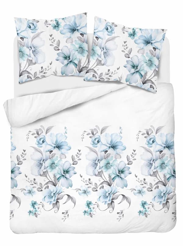 Flanellsängkläder 220x200 Pastellblå blommor Blomsteräng
