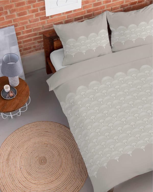 Flannel Sengetøj 220x200 Påfuglefjer Rosette Beige