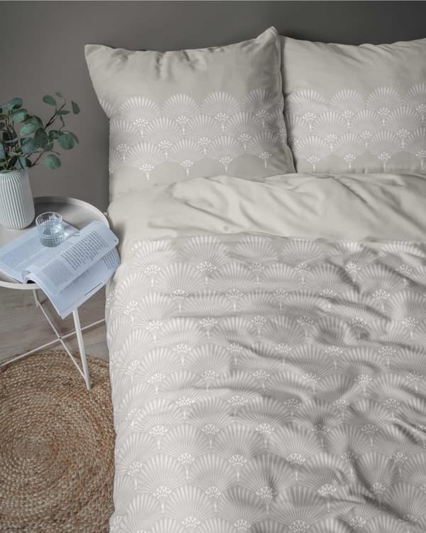 Flannel Sengetøj 220x200 Påfuglefjer Rosette Beige
