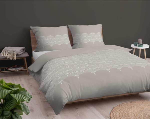 Flannel Sengetøj 220x200 Påfuglefjer Rosette Beige