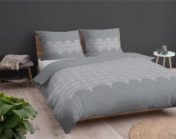Flanellsängkläder 160x200 Påfågelfjädrar Rosett Grå