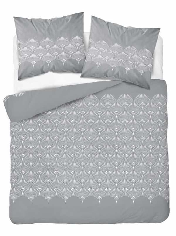 Flanellsängkläder 160x200 Påfågelfjädrar Rosett Grå