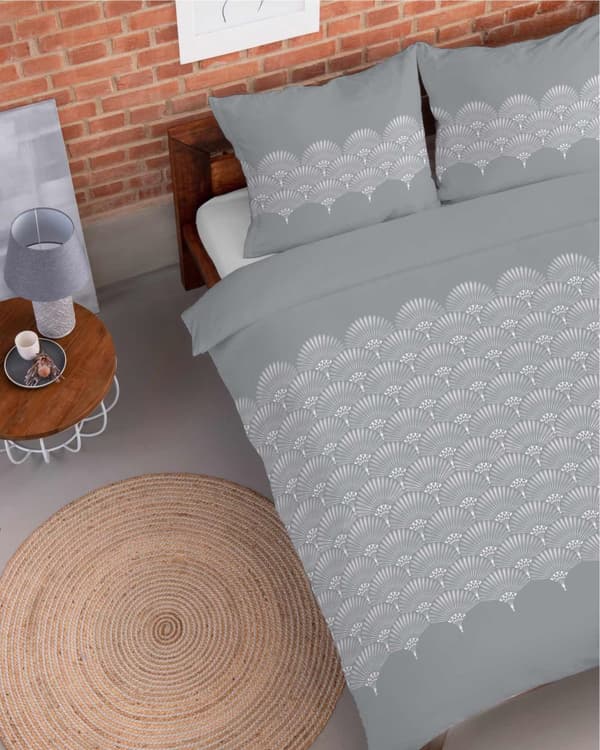 Flanellivuodevaatteet 220x200 riikinkukon höyhenet ruusukkeen harmaa