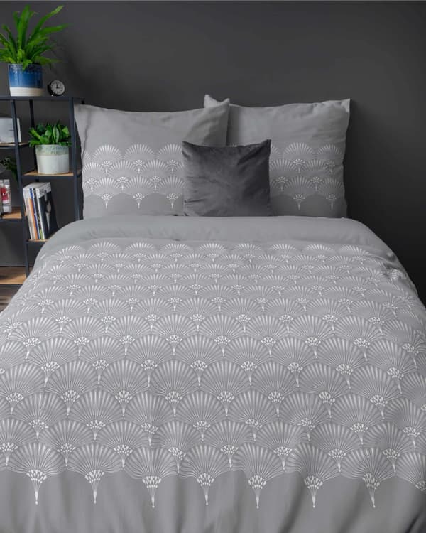 Flanellivuodevaatteet 220x200 riikinkukon höyhenet ruusukkeen harmaa