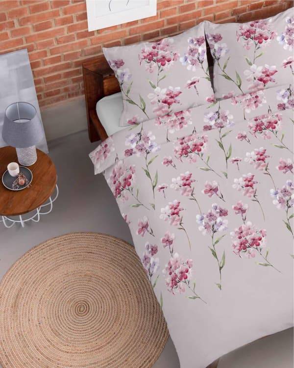 Flanellivuodevaatteet 220x200 Värikkäät kukat beigenvärillä
