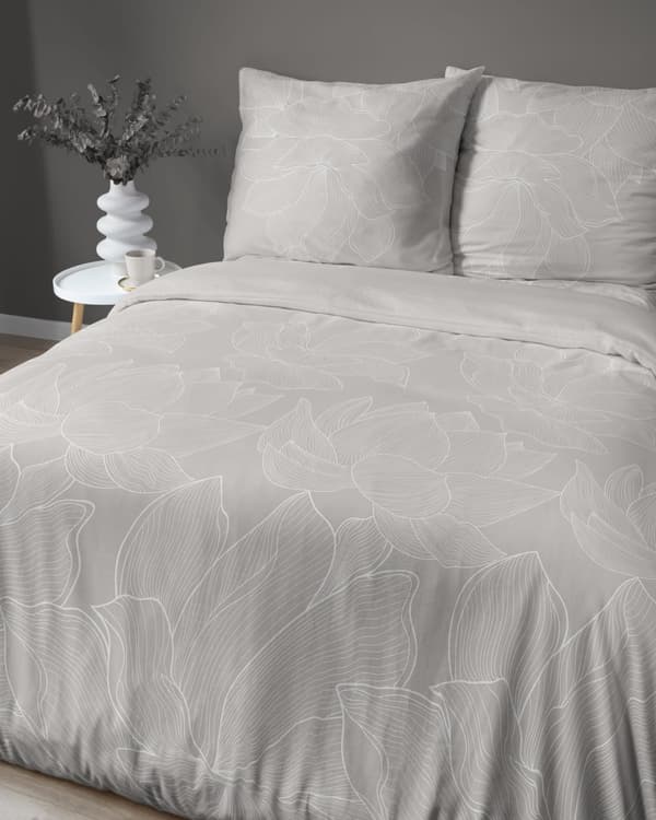 Satin Sengetøj 160x200 Blomster Beige
