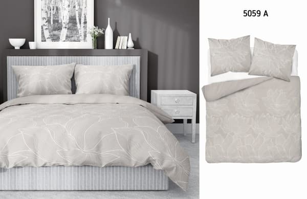 Satin Sengetøj 160x200 Blomster Beige