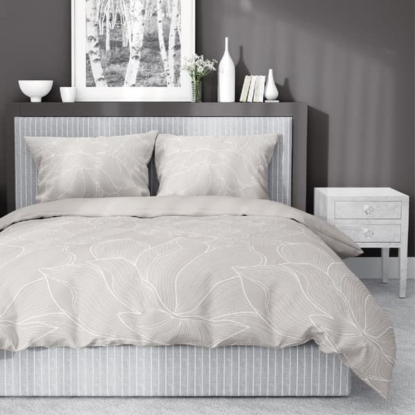 Satin Sengetøj 160x200 Blomster Beige