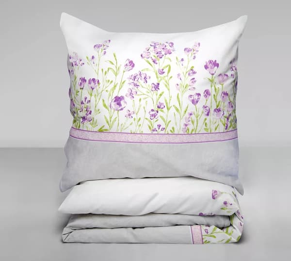 Sängkläder 140x200 vit PREMIUM Marion blommor lavendel ask