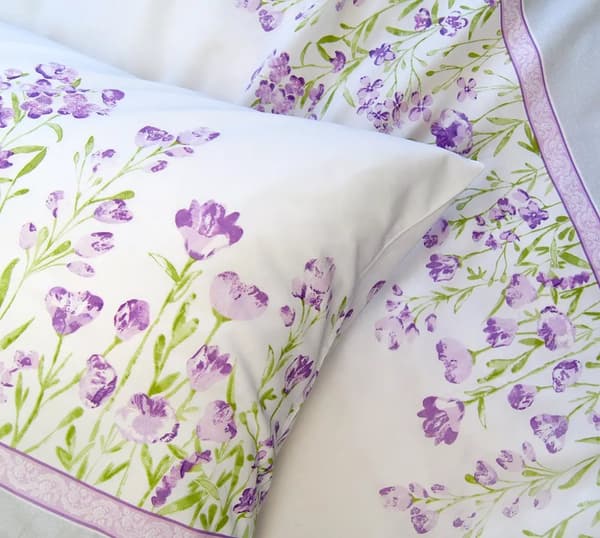 Sängkläder 140x200 vit PREMIUM Marion blommor lavendel ask