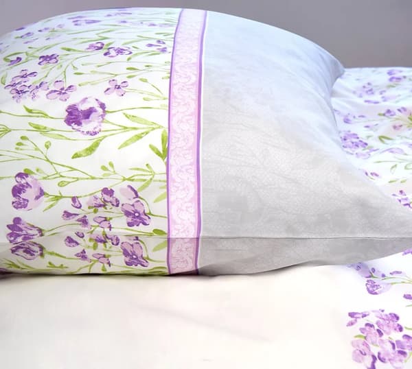 Sängkläder 140x200 vit PREMIUM Marion blommor lavendel ask