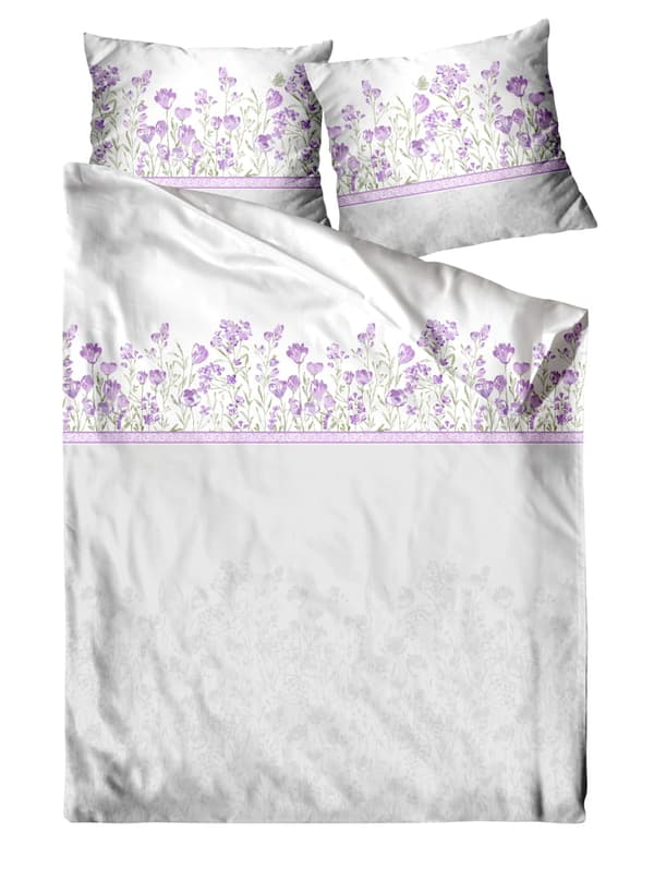 Sängkläder 140x200 vit PREMIUM Marion blommor lavendel ask