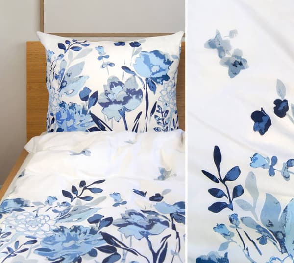 Sängkläder 220x200 vit PREMIUM Flo blommor Blå