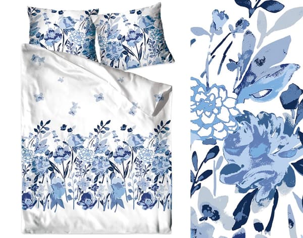 Sängkläder 220x200 vit PREMIUM Flo blommor Blå