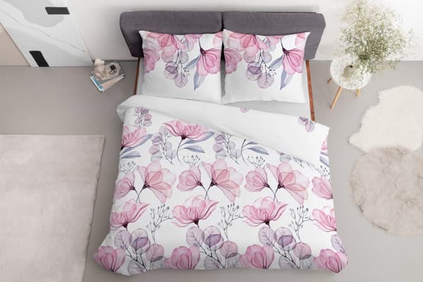 Sängkläder 220x200 Satin Microfiber Blommor Vit Rosa