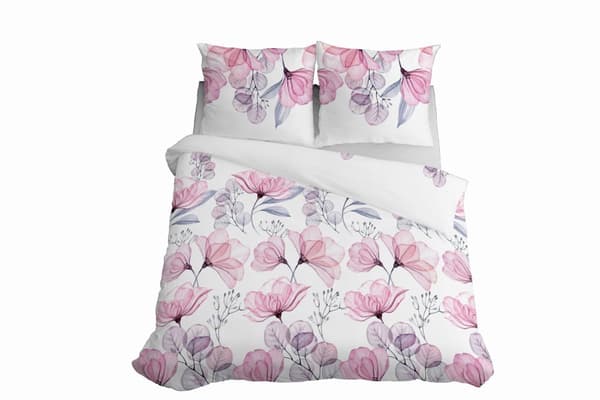 Sängkläder 220x200 Satin Microfiber Blommor Vit Rosa