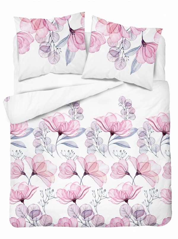 Sängkläder 220x200 Satin Microfiber Blommor Vit Rosa