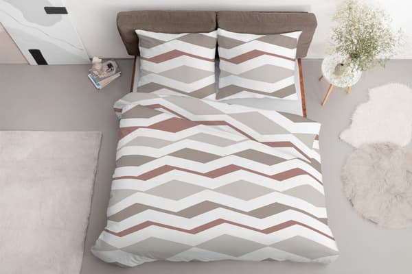 Sängkläder 220x200 Satin Microfiber Geometrisk Beige