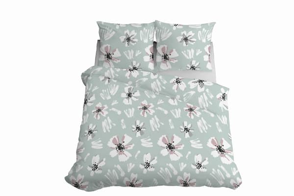 Sengetøj 220x200 Satin Mikrofiber Blomster Mintgrøn