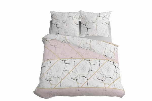Vuodevaatteet 220x200 Satiinimikrokuitu Marmori Harmaa Pinkki
