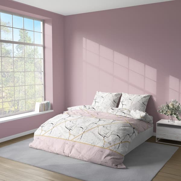 Vuodevaatteet 220x200 Satiinimikrokuitu Marmori Harmaa Pinkki