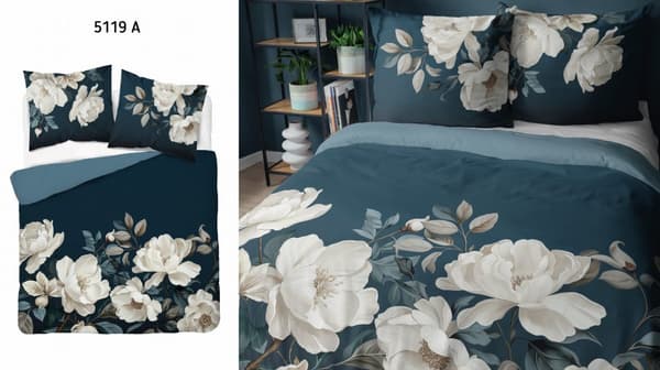 Hollandsk sengetøj 160x200 Hollandsk gaveidé Lyse blomster på marineblå