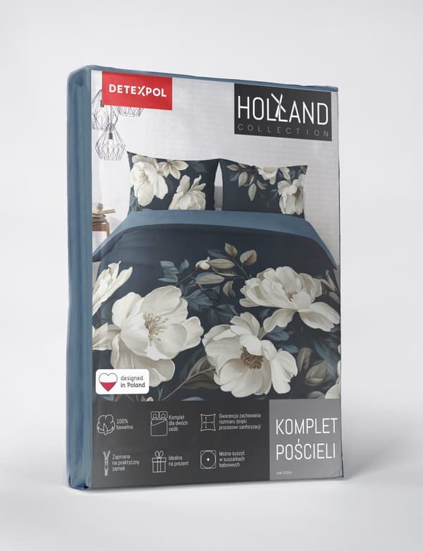 Hollandsk sengetøj 160x200 Hollandsk gaveidé Lyse blomster på marineblå