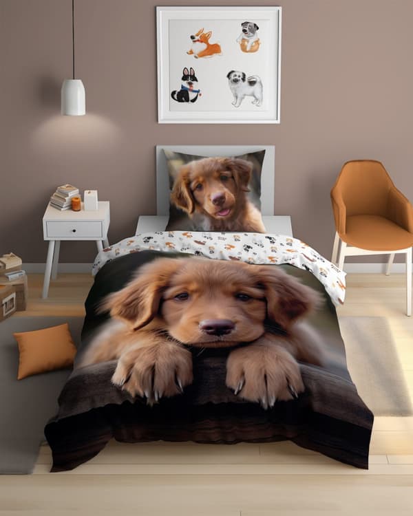 Sängkläder som lyser i mörkret 160x200 Brun hund