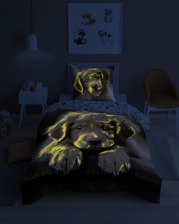 Sängkläder som lyser i mörkret 160x200 Brun hund
